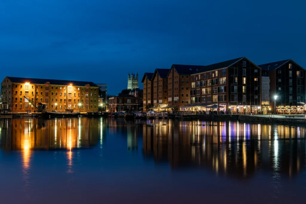 Capturing Twilight: An Adventure at Gloucester Docks twilight waterfront historic buildings